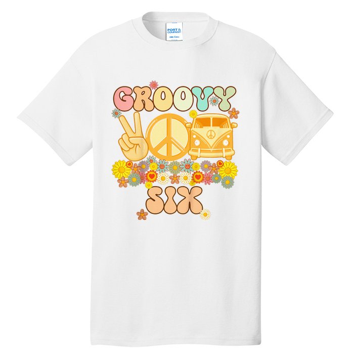 Six Groovy Party Decorations Hippie Groovy Flowers 6th Bday Tall T-Shirt