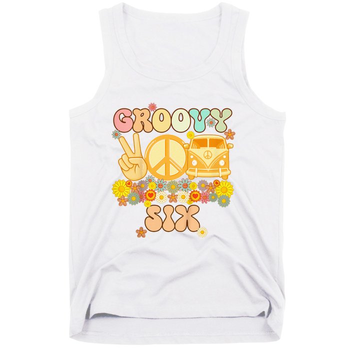 Six Groovy Party Decorations Hippie Groovy Flowers 6th Bday Tank Top