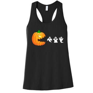 Spooky Gamer: Pumpkin Devouring Ghostly Fun Women's Racerback Tank