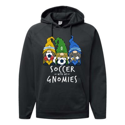 Soccer Gnomes Playing Soccer With My Gnomies Performance Fleece Hoodie