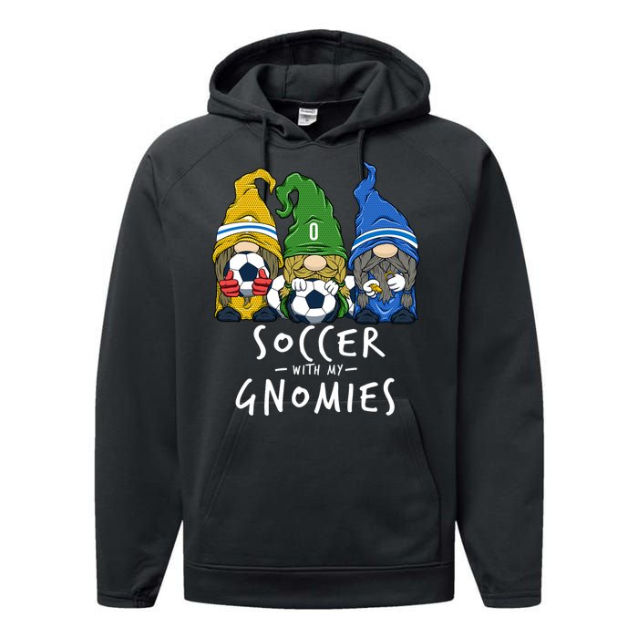 Soccer Gnomes Playing Soccer With My Gnomies Performance Fleece Hoodie