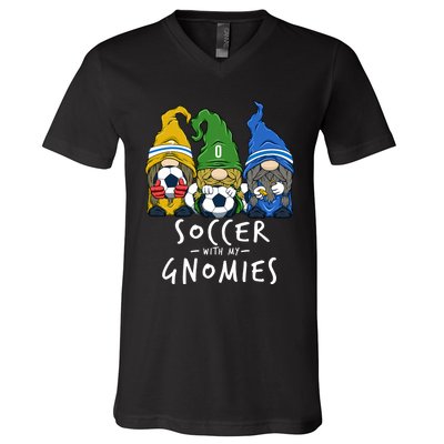 Soccer Gnomes Playing Soccer With My Gnomies V-Neck T-Shirt