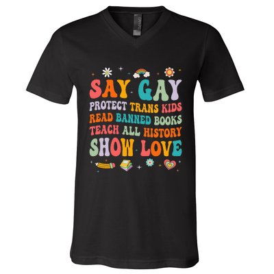 Say Gay Protect Tran Read Banned Books Lgbt V-Neck T-Shirt