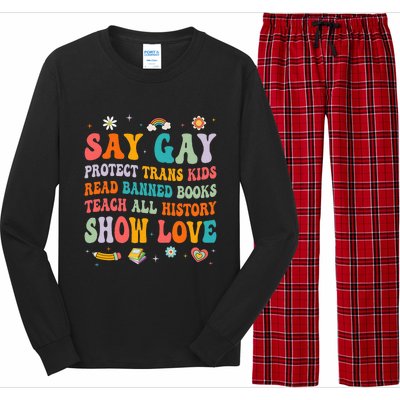 Say Gay Protect Tran Read Banned Books Lgbt Long Sleeve Pajama Set