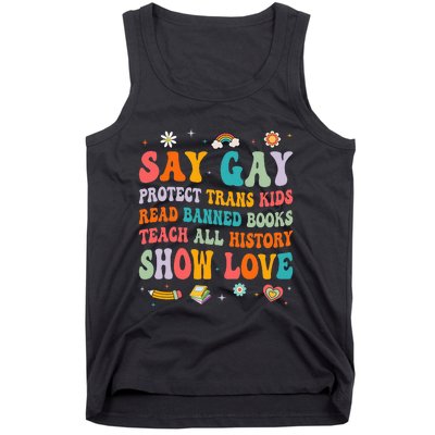 Say Gay Protect Tran Read Banned Books Lgbt Tank Top