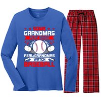 Some Grandmas Play Bingo Real Grandmas Watch Baseball Gift Women's Long Sleeve Flannel Pajama Set 