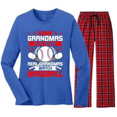 Some Grandmas Play Bingo Real Grandmas Watch Baseball Gift Women's Long Sleeve Flannel Pajama Set 