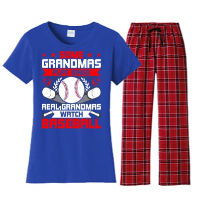 Some Grandmas Play Bingo Real Grandmas Watch Baseball Gift Women's Flannel Pajama Set