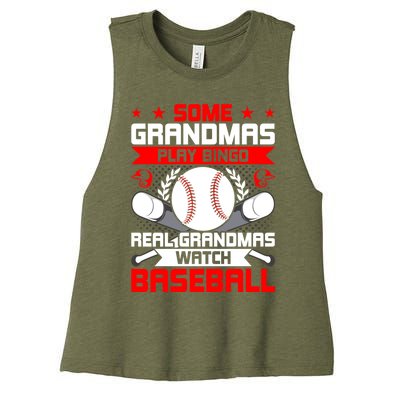 Some Grandmas Play Bingo Real Grandmas Watch Baseball Gift Women's Racerback Cropped Tank