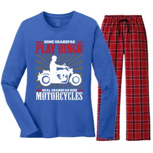 Some Grandpas Play Bingo Real Grandpas Ride Motorcycles Cool Gift Women's Long Sleeve Flannel Pajama Set 