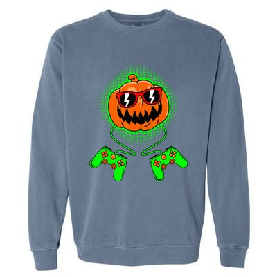 Spooky Gamer Pumpkin Halloween Costume Garment-Dyed Sweatshirt