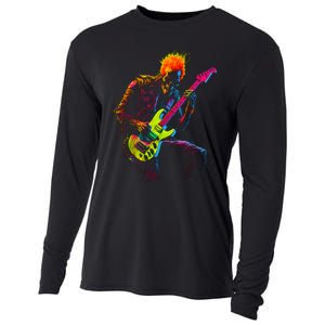 Skeleton Graphic Playing Guitar Rock Band Cooling Performance Long Sleeve Crew