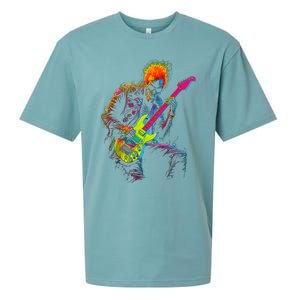 Skeleton Graphic Playing Guitar Rock Band Sueded Cloud Jersey T-Shirt