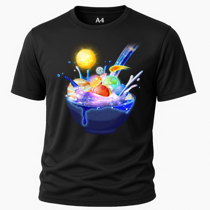 Space Galaxy Planets Cereal Bowl Cooling Performance Crew T-Shirt