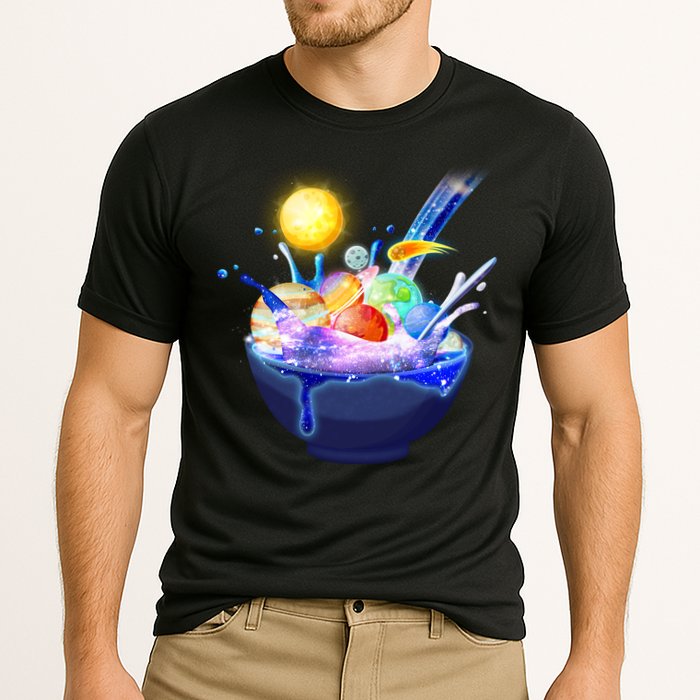 Space Galaxy Planets Cereal Bowl Cooling Performance Crew T-Shirt