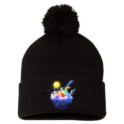Space Galaxy Planets Cereal Bowl Pom Pom 12in Knit Beanie