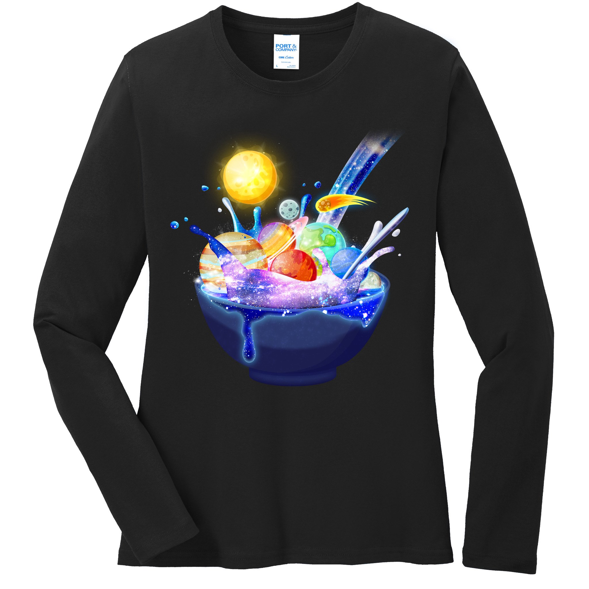 Space Galaxy Planets Cereal Bowl Ladies Long Sleeve Shirt