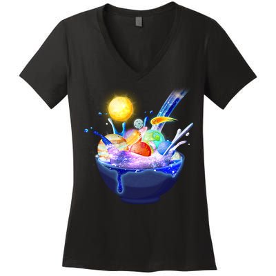 Space Galaxy Planets Cereal Bowl Women's V-Neck T-Shirt