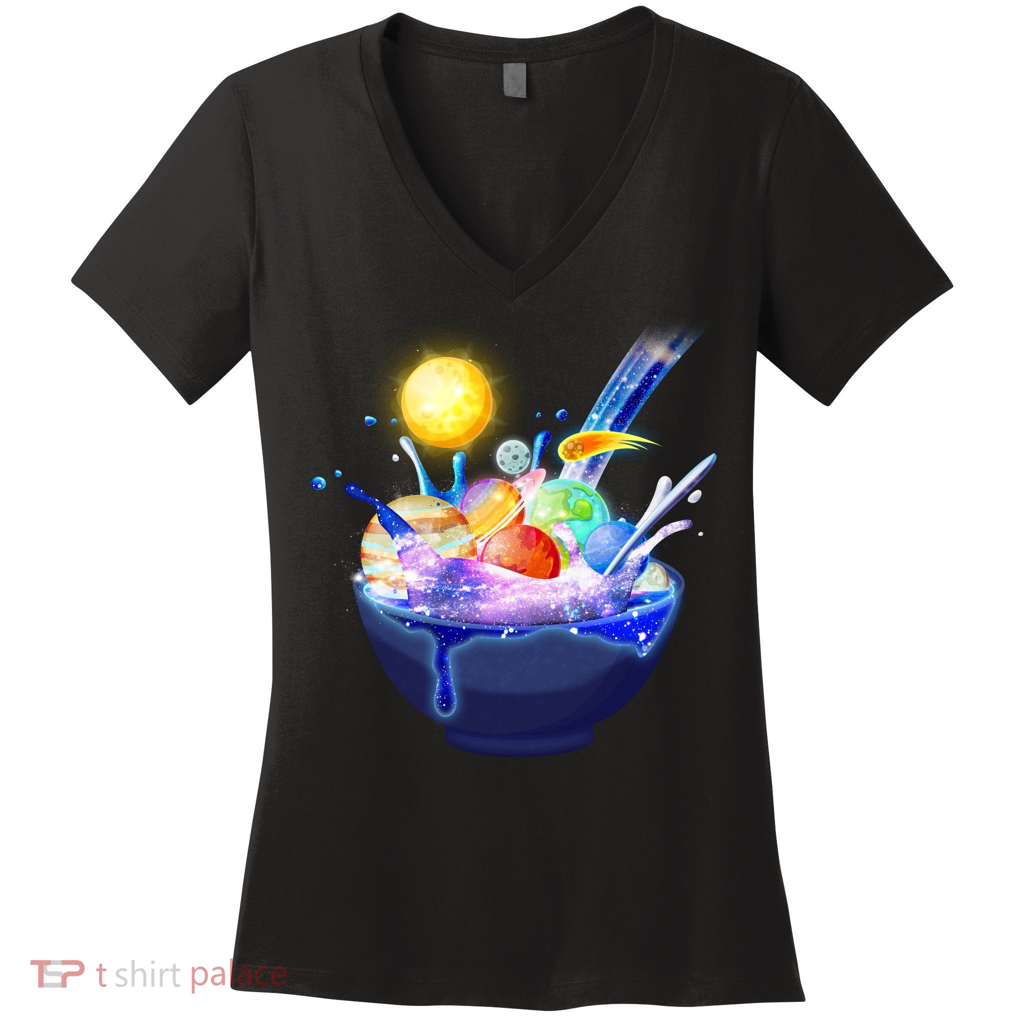 Space Galaxy Planets Cereal Bowl Women's V-Neck T-Shirt
