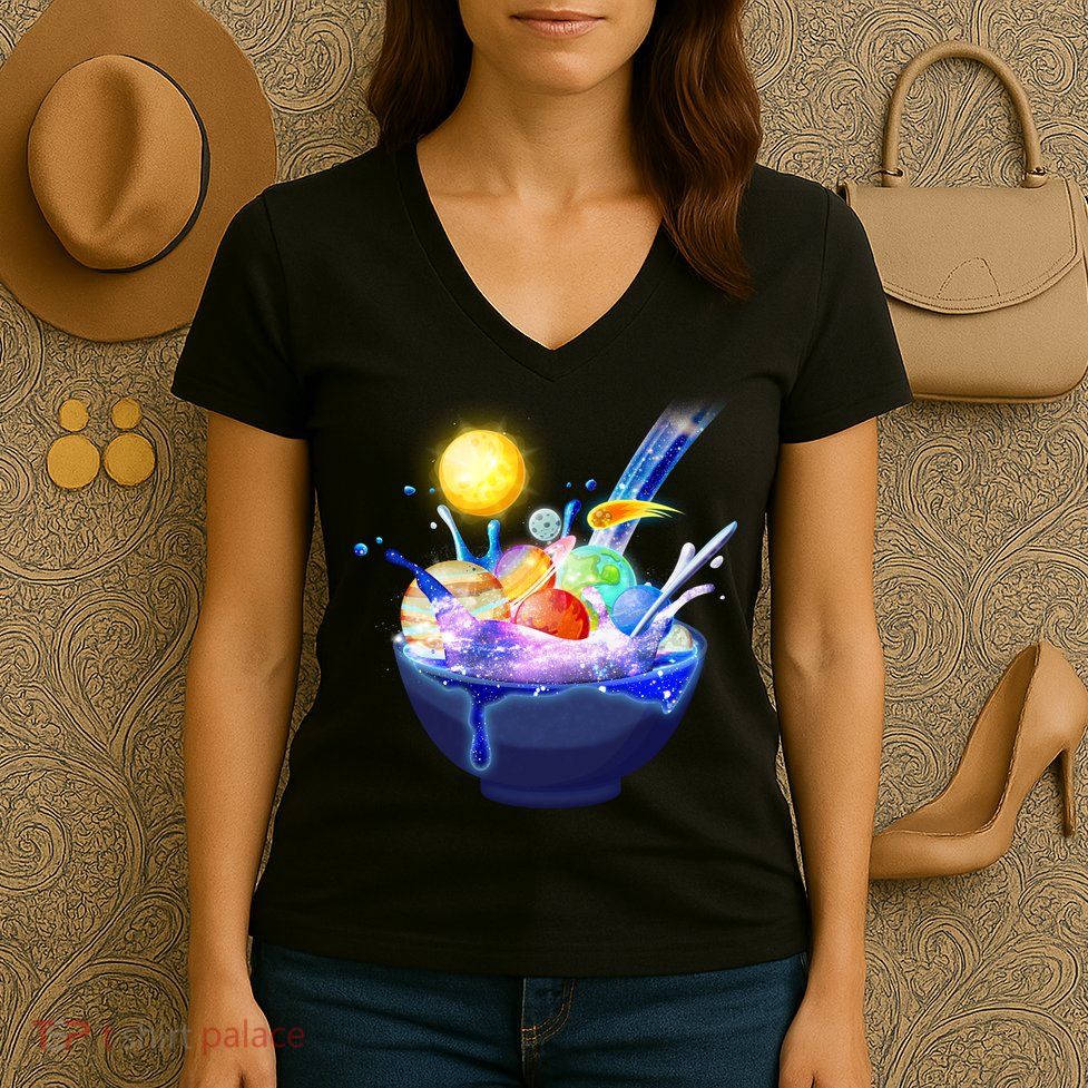 Space Galaxy Planets Cereal Bowl Women's V-Neck T-Shirt