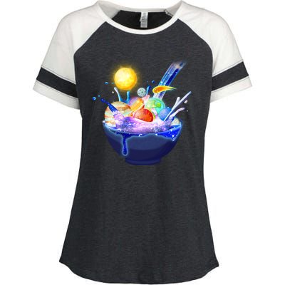 Space Galaxy Planets Cereal Bowl Enza Ladies Jersey Colorblock Tee