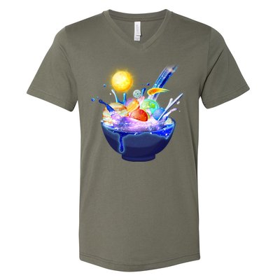 Space Galaxy Planets Cereal Bowl V-Neck T-Shirt