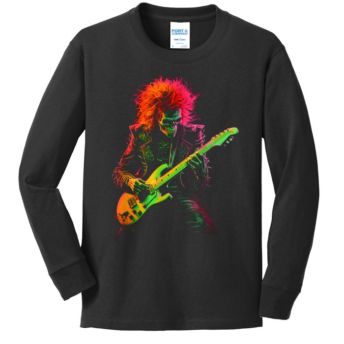 Skeleton Graphic Playing Guitar Rock Band Kids Long Sleeve Shirt