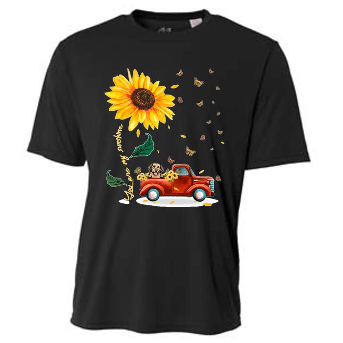 Sunflower Golden Retriever Head Funny Dog Cooling Performance Crew T-Shirt