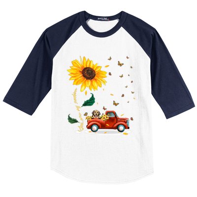 Sunflower Golden Retriever Head Funny Dog Baseball Sleeve Shirt