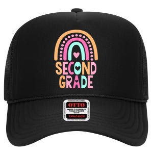 Second Grade Rainbow Girl Boy Teacher Cute 2nd Grade Squad High Crown Mesh Back Trucker Hat