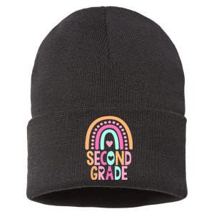 Second Grade Rainbow Girl Boy Teacher Cute 2nd Grade Squad Sustainable Knit Beanie