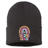 Second Grade Rainbow Girl Boy Teacher Cute 2nd Grade Squad Sustainable Knit Beanie