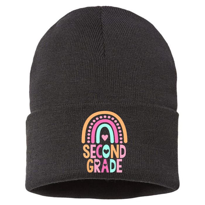 Second Grade Rainbow Girl Boy Teacher Cute 2nd Grade Squad Sustainable Knit Beanie