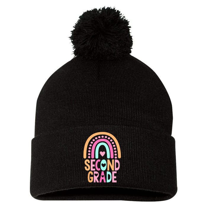 Second Grade Rainbow Girl Boy Teacher Cute 2nd Grade Squad Pom Pom 12in Knit Beanie