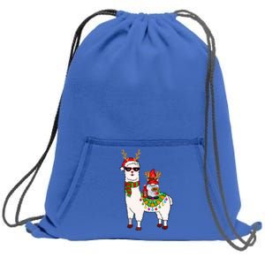 Santa Gnomes Riding Llama Reindeer Christmas Lights  Sweatshirt Cinch Pack Bag