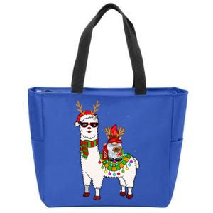 Santa Gnomes Riding Llama Reindeer Christmas Lights  Zip Tote Bag