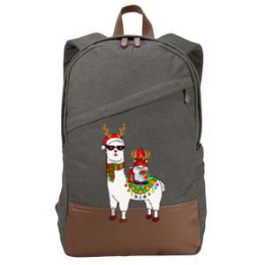 Santa Gnomes Riding Llama Reindeer Christmas Lights  Cotton Canvas Backpack