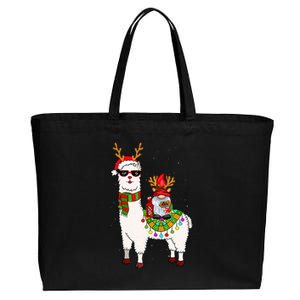 Santa Gnomes Riding Llama Reindeer Christmas Lights  Cotton Canvas Jumbo Tote