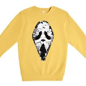 Scary Grim Reaper Halloween Scream Mask Horror Design Premium Crewneck Sweatshirt