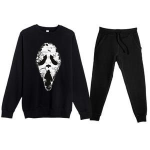 Scary Grim Reaper Halloween Scream Mask Horror Design Premium Crewneck Sweatsuit Set