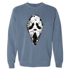 Scary Grim Reaper Halloween Scream Mask Horror Design Garment-Dyed Sweatshirt