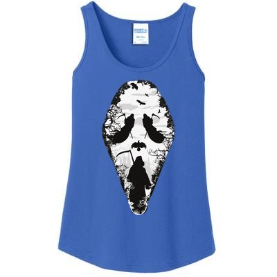 Scary Grim Reaper Halloween Scream Mask Horror Design Ladies Essential Tank