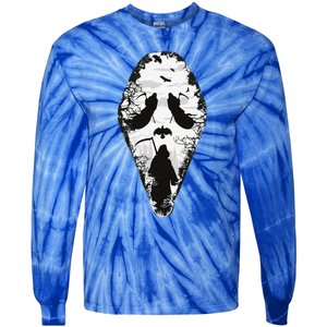 Scary Grim Reaper Halloween Scream Mask Horror Design Tie-Dye Long Sleeve Shirt