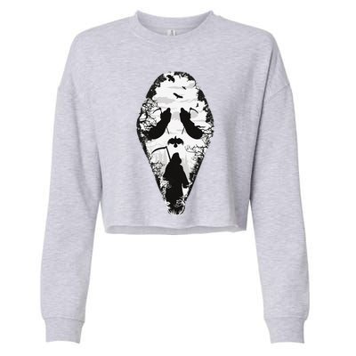 Scary Grim Reaper Halloween Scream Mask Horror Design Cropped Pullover Crew