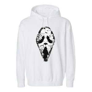 Scary Grim Reaper Halloween Scream Mask Horror Design Garment-Dyed Fleece Hoodie