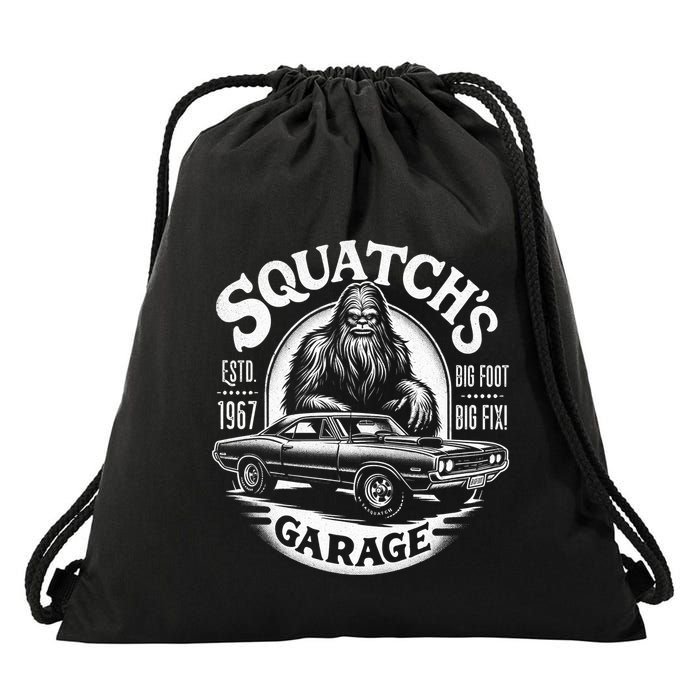 SquatchS Garage Retro – Sasquatch Bigfoot Funny Car Drawstring Bag
