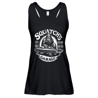 SquatchS Garage Retro – Sasquatch Bigfoot Funny Car Ladies Essential Flowy Tank