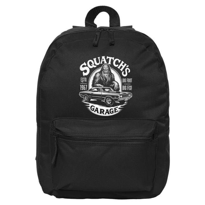 SquatchS Garage Retro – Sasquatch Bigfoot Funny Car 16 in Basic Backpack