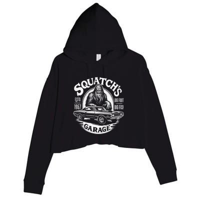 SquatchS Garage Retro – Sasquatch Bigfoot Funny Car Crop Fleece Hoodie