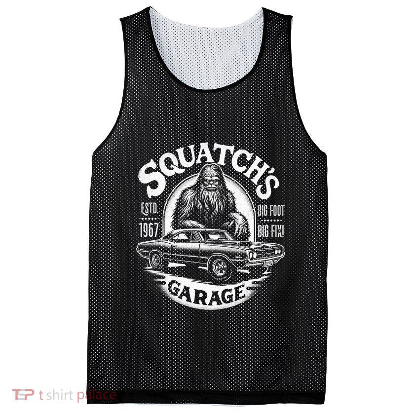 SquatchS Garage Retro – Sasquatch Bigfoot Funny Car Mesh Reversible Basketball Jersey Tank